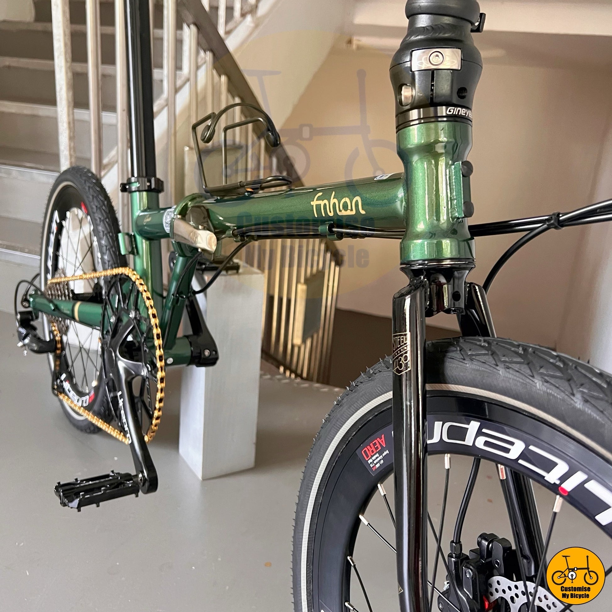 Side view of Fnhon Gust folding bike with chromoly steel frame  
