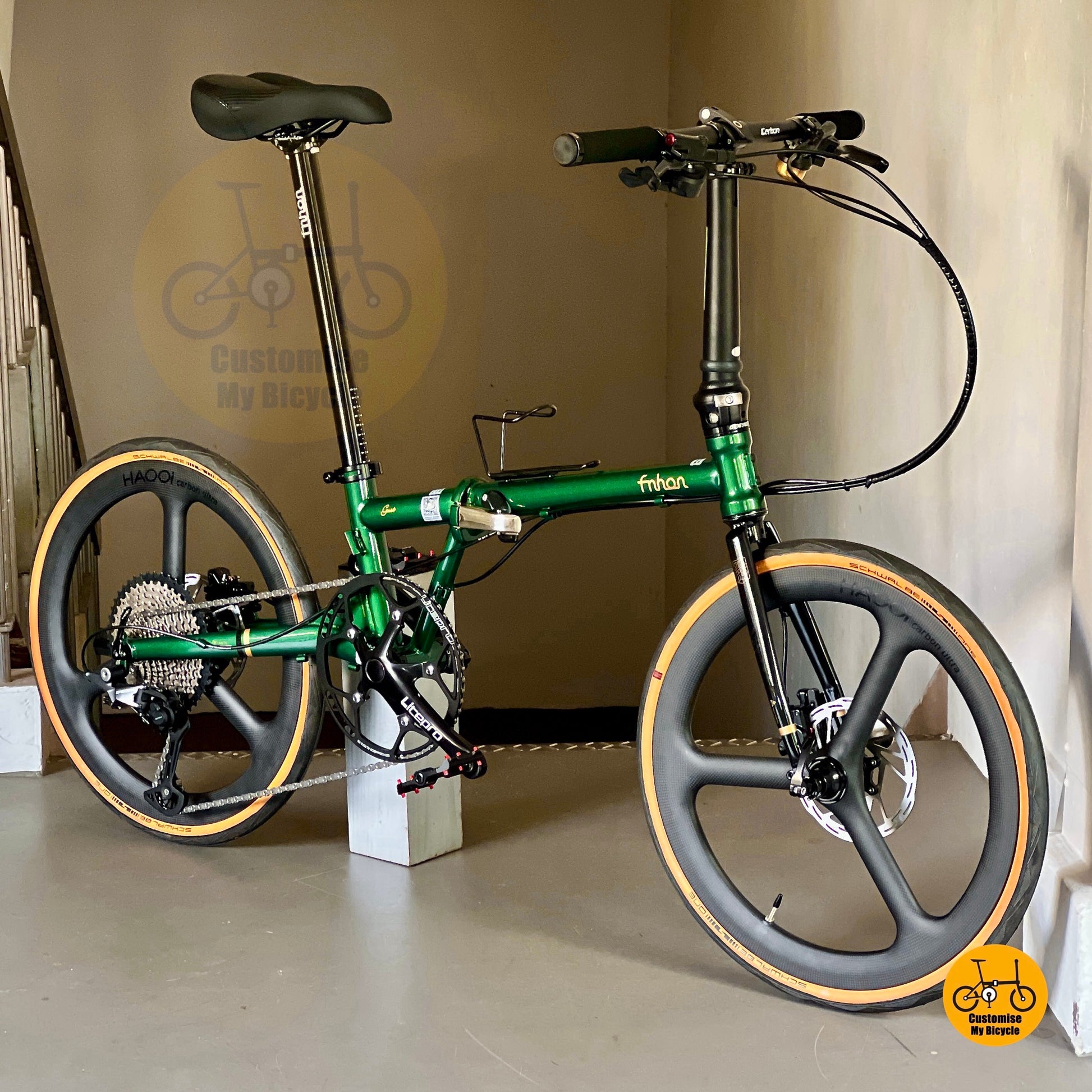 Fnhon Gust folding bike 22" Emerald Green Shimano Deore 12s with carbon wheels and performance parts  
