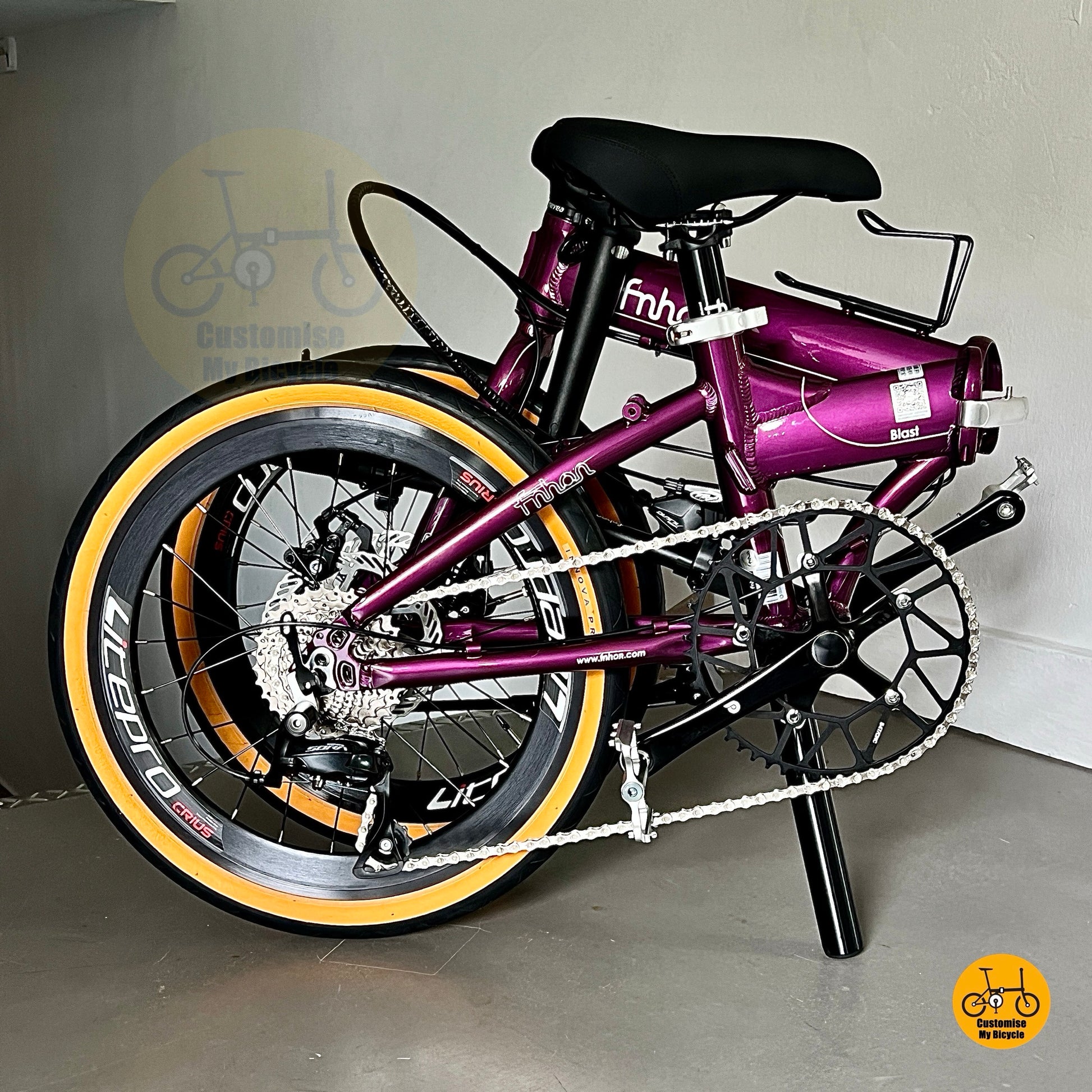Compact folding design of Fnhon Blast 20 inch Royale Purple bicycle with Litepro parts
