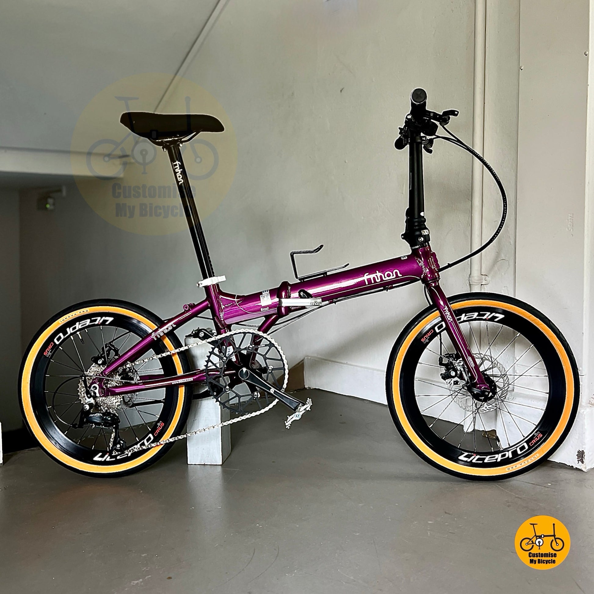 Basikal lipat Fnhon Blast 20 inci ungu Royale Shimano 9 gear lipat ringan tayar Litepro
