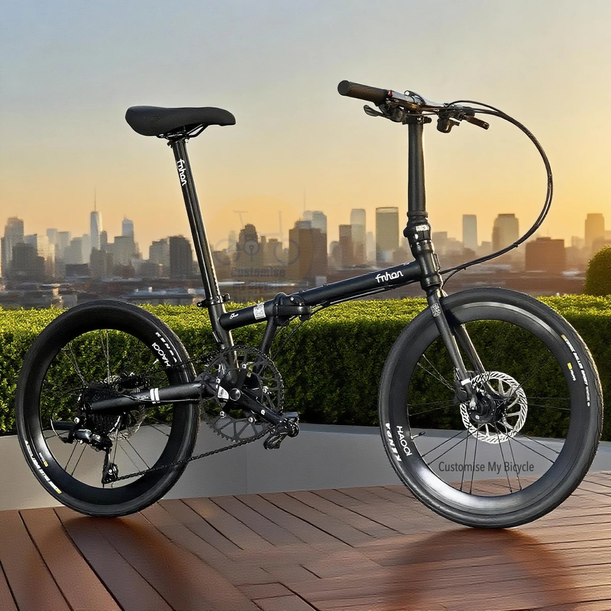Fnhon Gust 22 Inch Folding Bike All Matte Black With Shimano 9 Gears And Hydraulic Disc Brake
