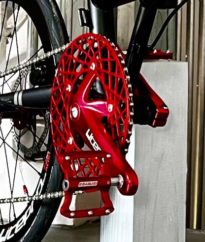 Matte black Fnhon Gust 22-inch folding bike with red crankset
