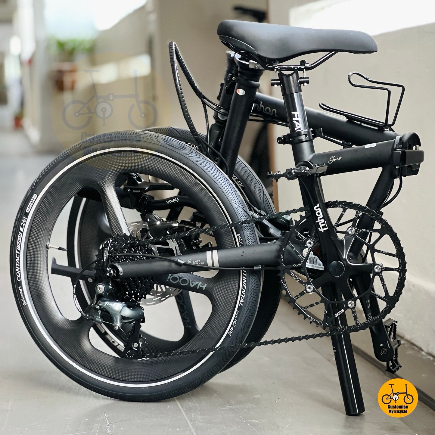 Basikal Lipat Fnhon Gust 20 Inci Matte Black Shimano 10 Kelajuan Brek Cakera Hidraulik Basikal Ringan Untuk Bandar
