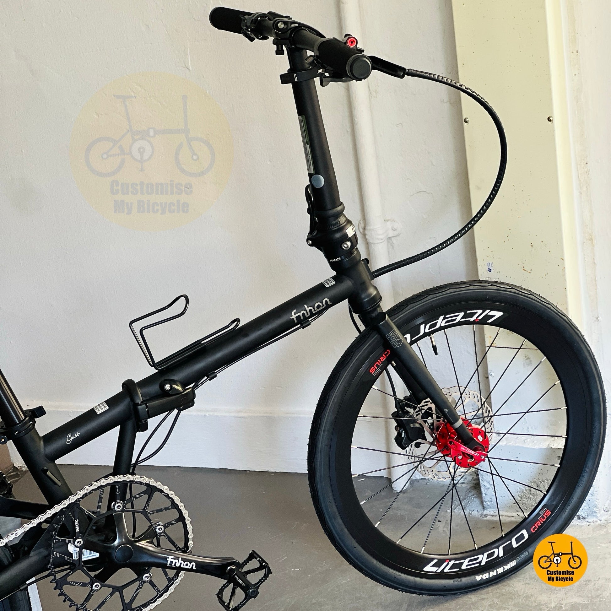 Fnhon Gust 22 inch folding bike Matte Black full side view chromoly steel foldable bicycle
