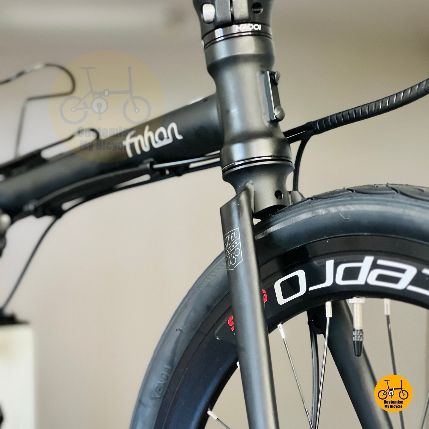 Fnhon Gust folding bike Matte Black angled front view Shimano 9 speed compact folding bicycle
