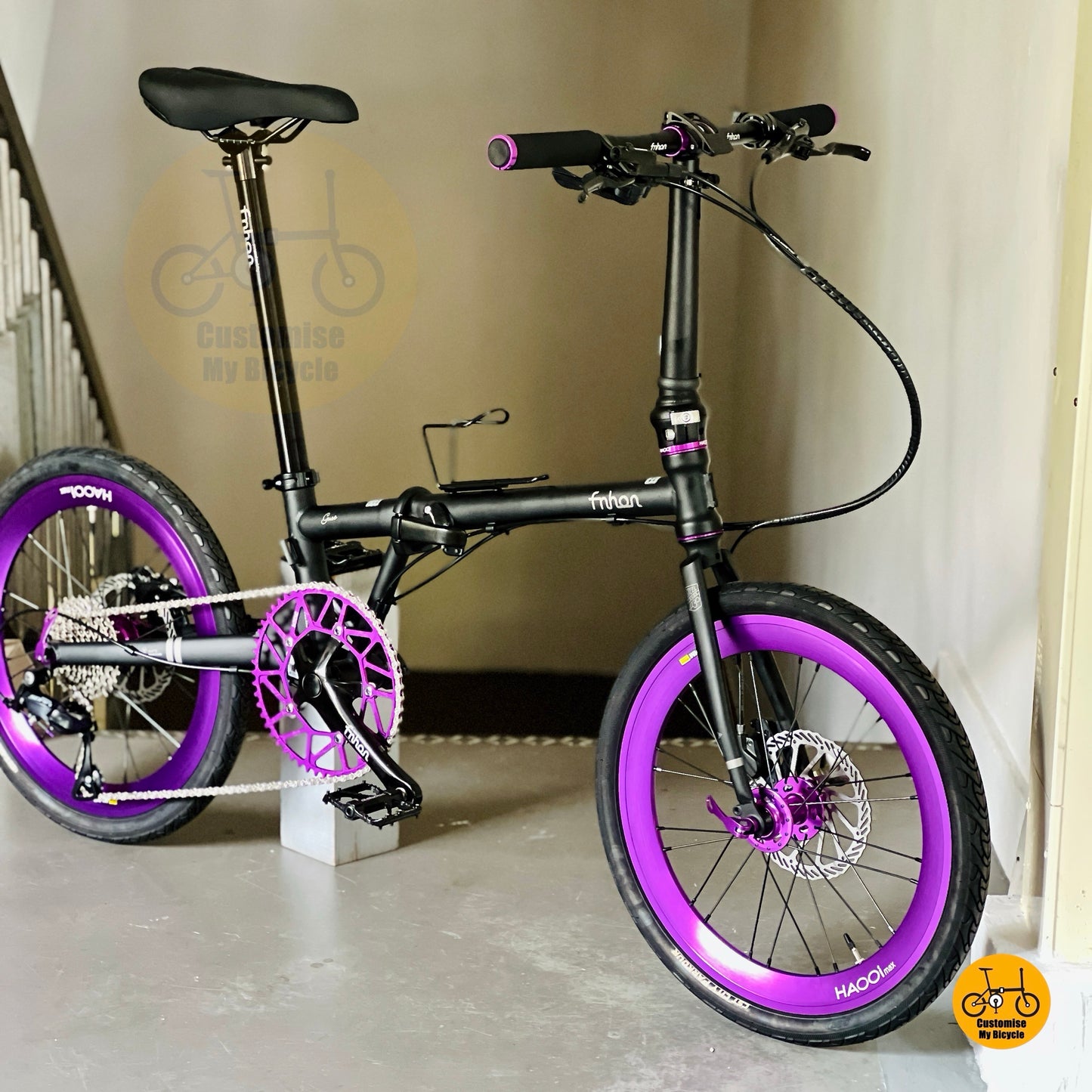 Fnhon Gust 20 Inch Matte Black Folding Bike With Shimano 9 Gears Hydraulic Brake Chromoly Steel Frame For City Riding