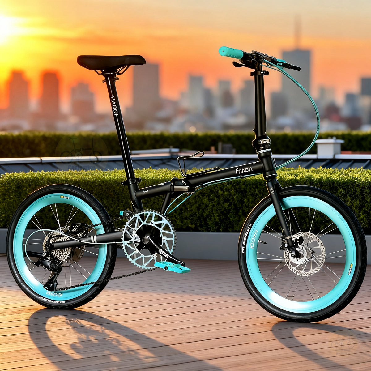 Fnhon Gust 20" Matte Black lightweight folding bike with Shimano 9 gears