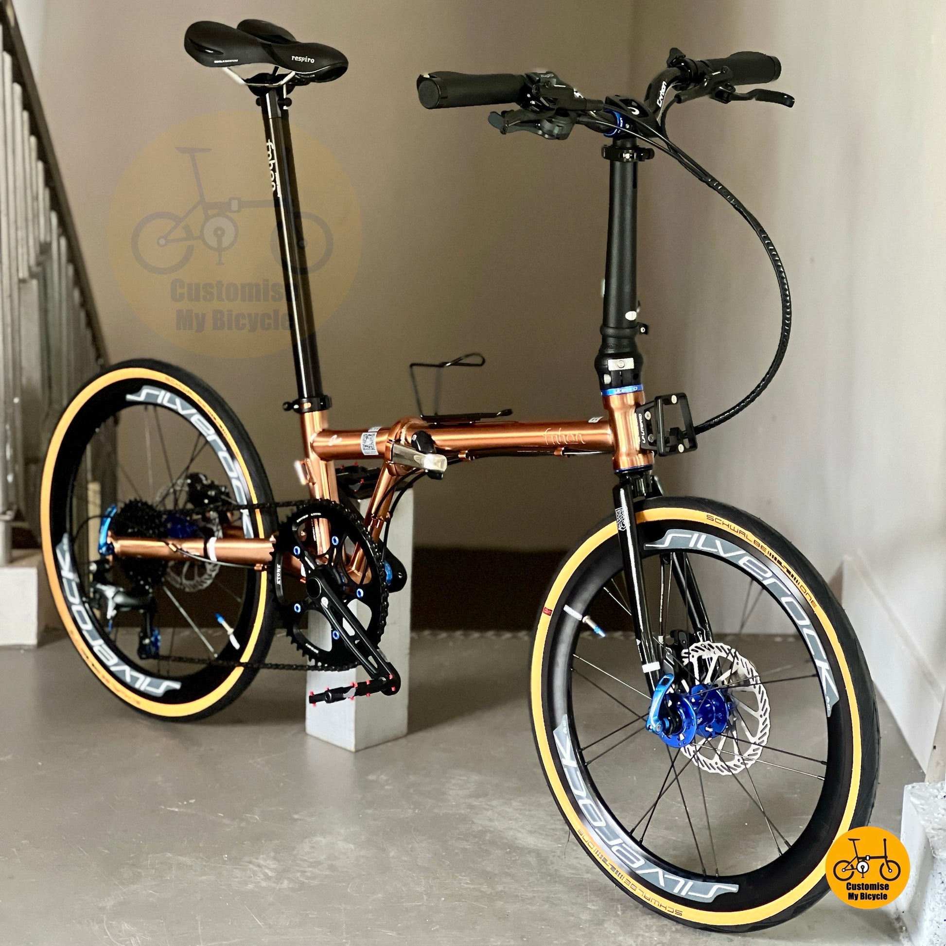 Fnhon Gust 22 Inch Foldable Bicycle Rose Gold Shimano 10 Gears Tiagra Chromoly Steel Folding Bike With Silverock High Profile Wheels Schwalbe One Tyres Hydraulic Brake
