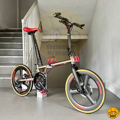 Fnhon Gust 20-inch Folding Bike – Titanium Gold Frame & Carbonician Trispokes
