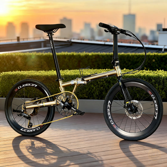 Fnhon Gust 22" Titanium Gold lightweight folding bike with Shimano 9 gears