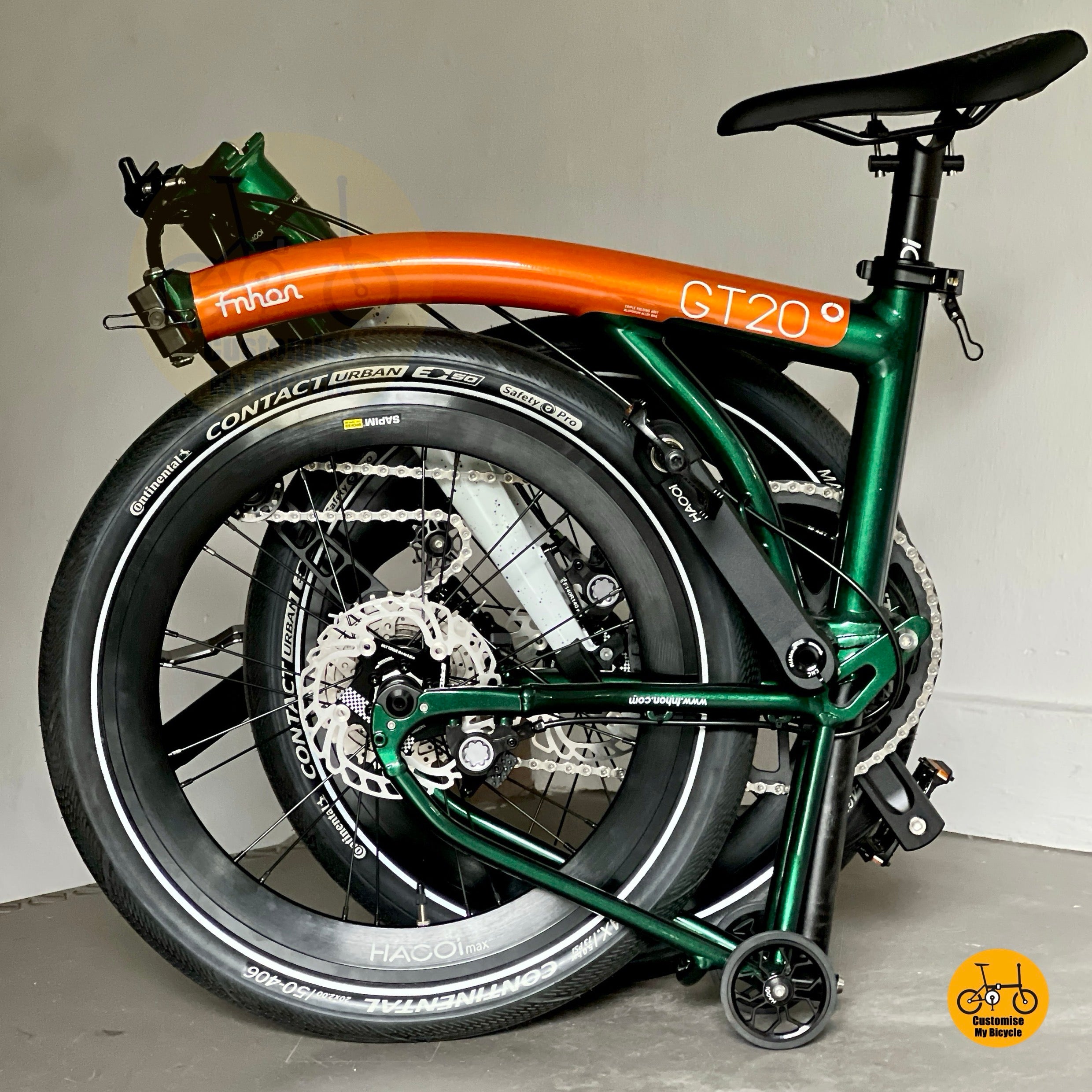 Premium Orange Teal Fnhon GT20 Trifold Folding Bicycle with 10