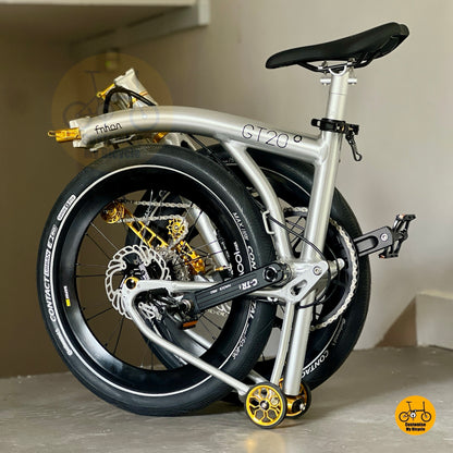 Fnhon GT20 20 inch Folding Bike Polished Silver 10 Speed Dedicated Gear Compact Foldable Bicycle High End Build Brompton 
