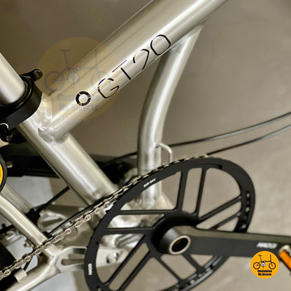 Fnhon GT20 folding bicycle top view polished silver sleek aerodynamic frame design