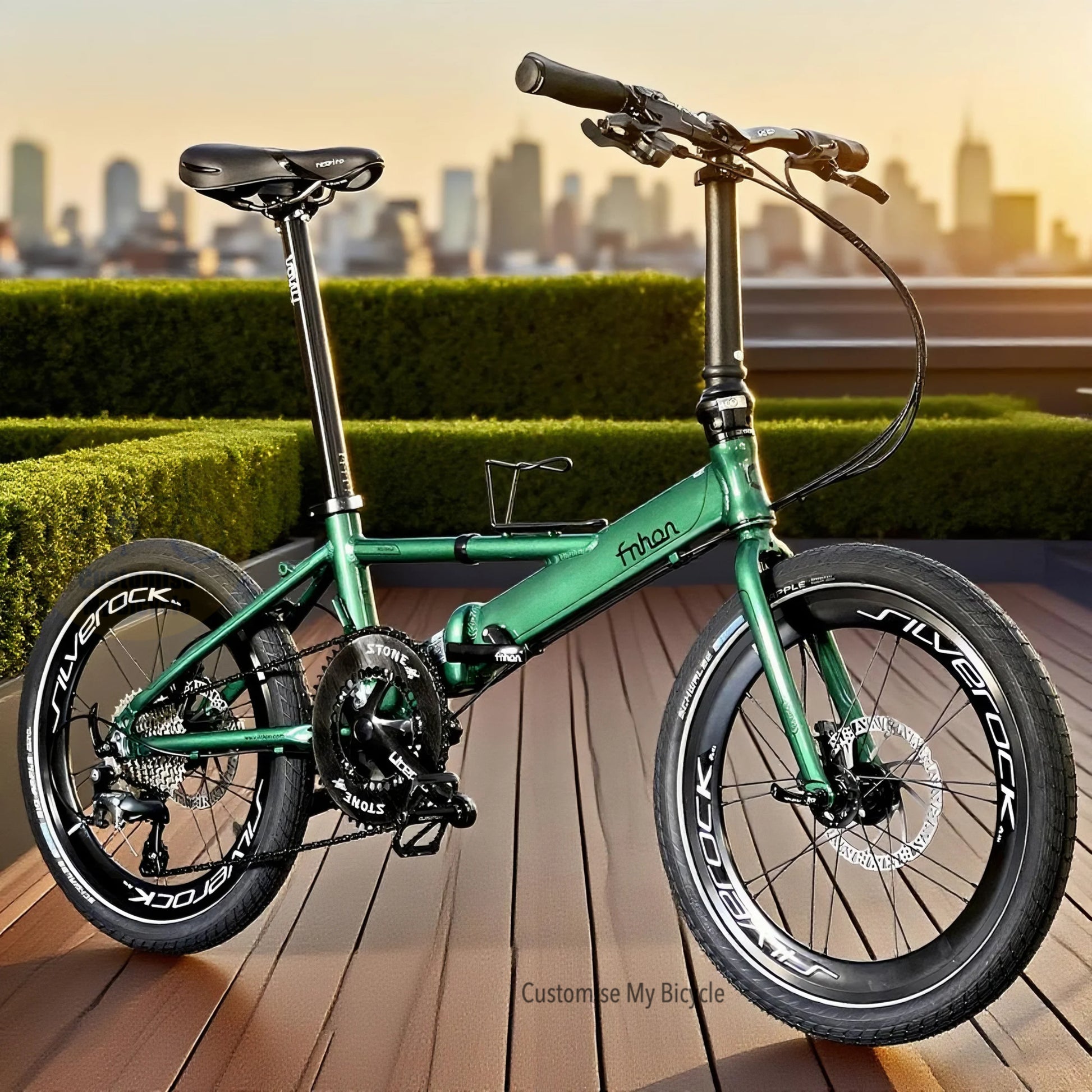 Fnhon Monsoon 20 Inch Folding Bike Emerald Green Shimano 10 Gears Tiagra Silverock Wheelset Schwalbe Big Apple Tyres Lightweight Aluminium Foldable Bicycle Urban Commuter
