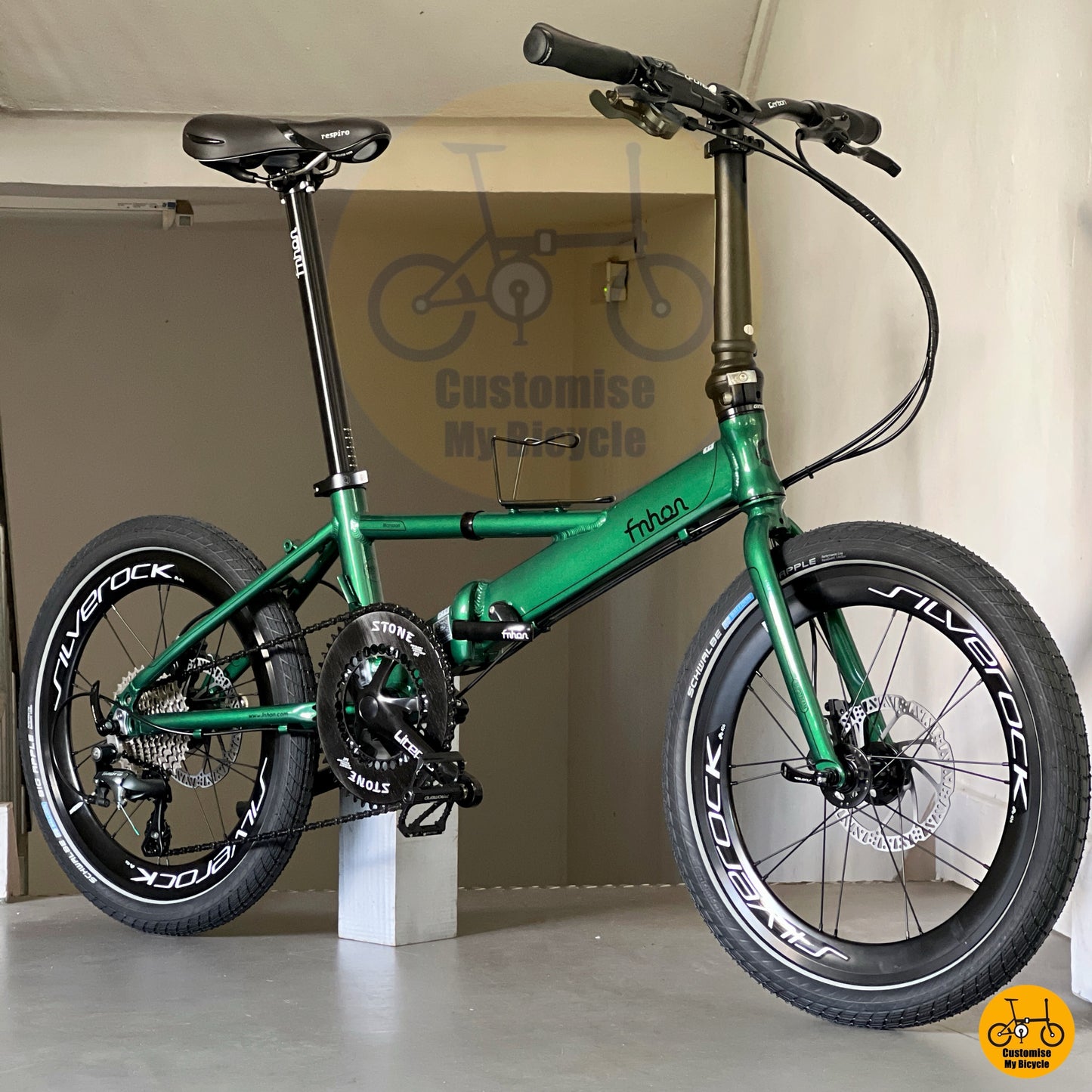 Fnhon Monsoon 20 Inch Foldable Bicycle Emerald Green Shimano 10 Gears Tiagra Silverock High Profile Wheelset Schwalbe Big Apple Tyres Lightweight Aluminium City Folding Bike

