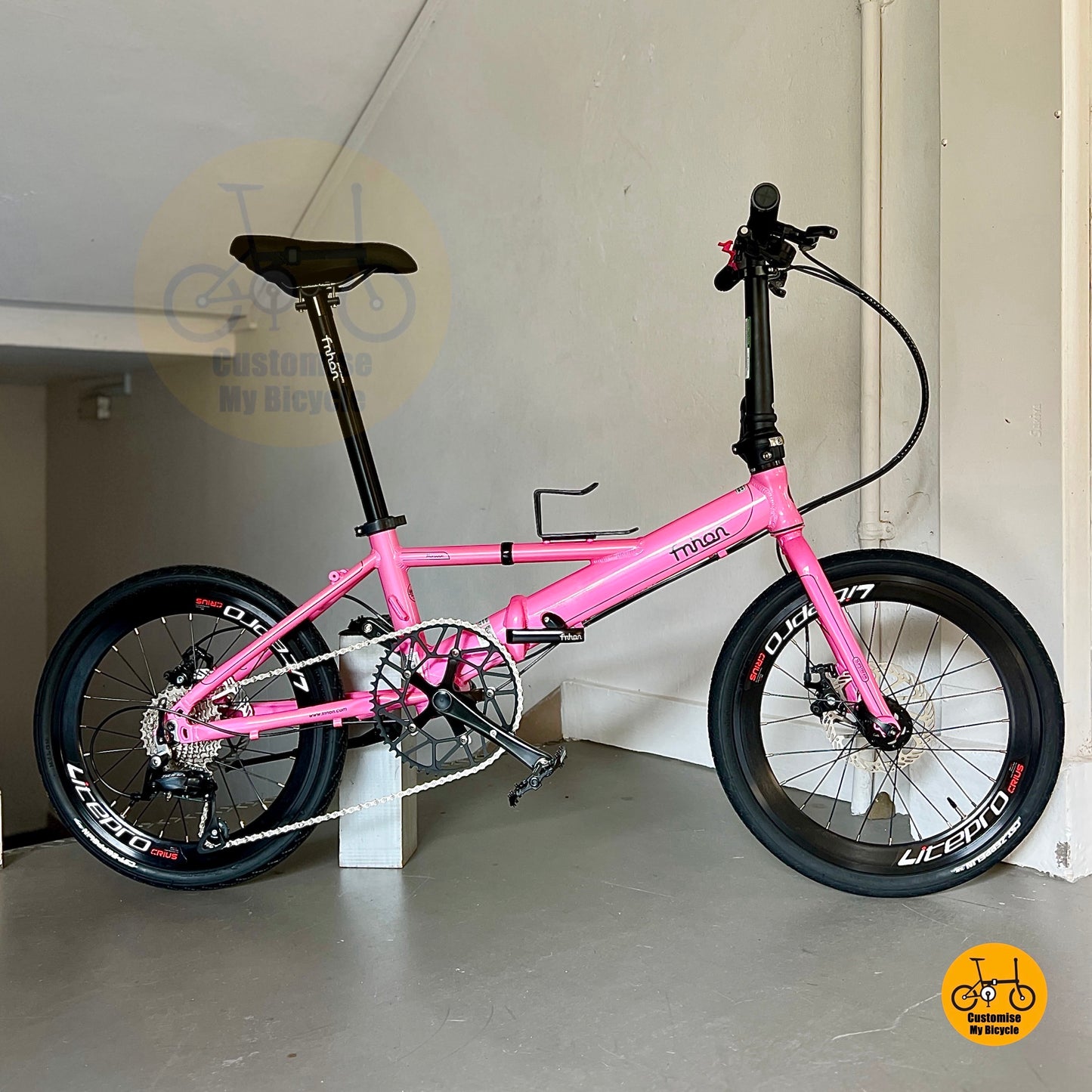Fnhon Monsoon Shimano 9s Hot Pink compact foldable bicycle with Litepro high profile wheelset
