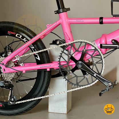 Close up of FNHON/LITEPRO Hollowtech crankset with hollow 54t chainring
