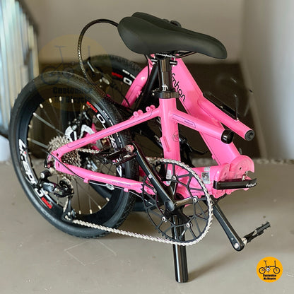 Sepeda lipat Fnhon Monsoon 20 inci Hot Pink Shimano 9 gears rangka ringan dan roda aero
