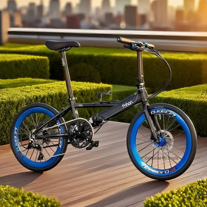 Fnhon Monsoon 22 inch Matte Black Blue Shimano 9 Speed Folding Bike Litepro Wheels
