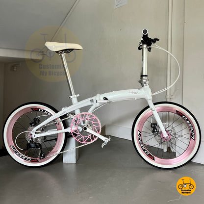 Fnhon Tornado Dreamy White 20 Inch Folding Bike With Shimano 9 Speed Litepro Components
