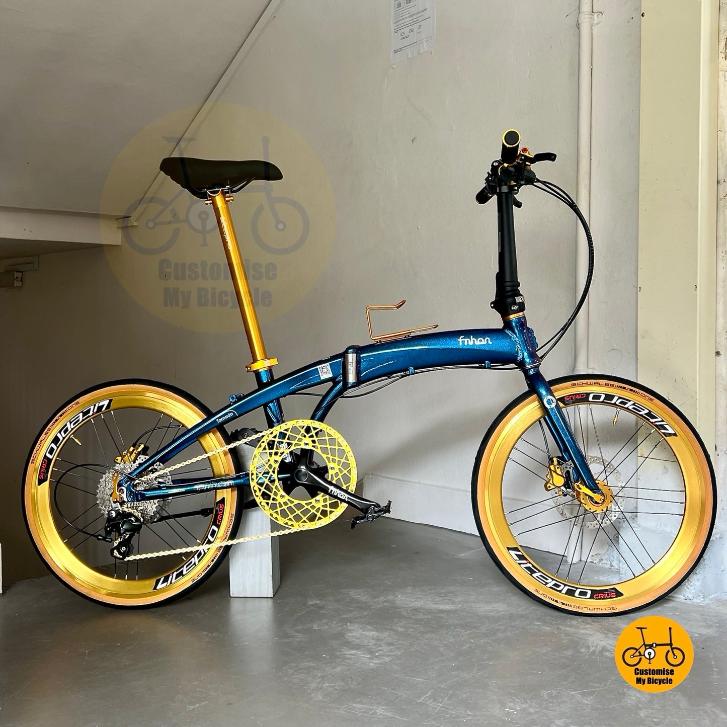 Basikal Lipat Fnhon Tornado 22 Inci Chameleon Blue Shimano 10 Gear Tiagra Roda Litepro Tayar Schwalbe One Basikal Lipat Aluminium Komuter
