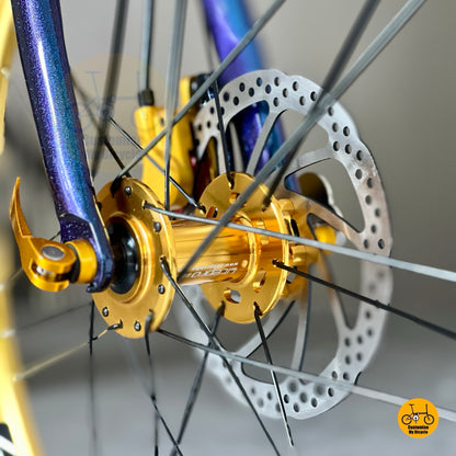 Fnhon Tornado folding bike Chameleon Blue overall high front angle folding bicycle display
