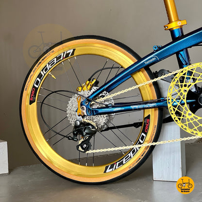 Fnhon Tornado folding bike Shimano Tiagra 10 gears drivetrain close up folding bicycle gear system
