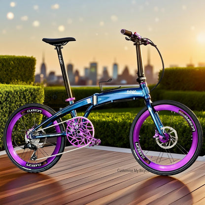 Folding Bike Fnhon Tornado 22 Inch Chameleon Blue Shimano 9 Speeds Hydraulic Brake Lightweight Foldable Bicycle