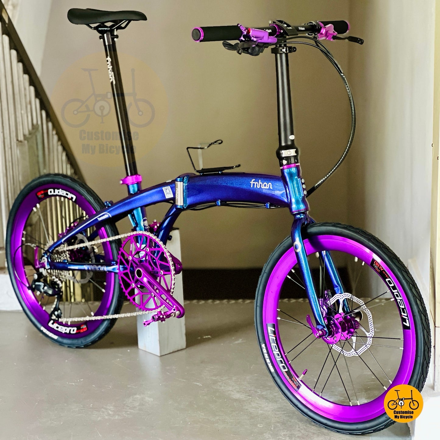 Fnhon Tornado 22 Inch Chameleon Blue Foldable Bicycle Shimano 9 Speeds Lightweight Urban Folding Bike
