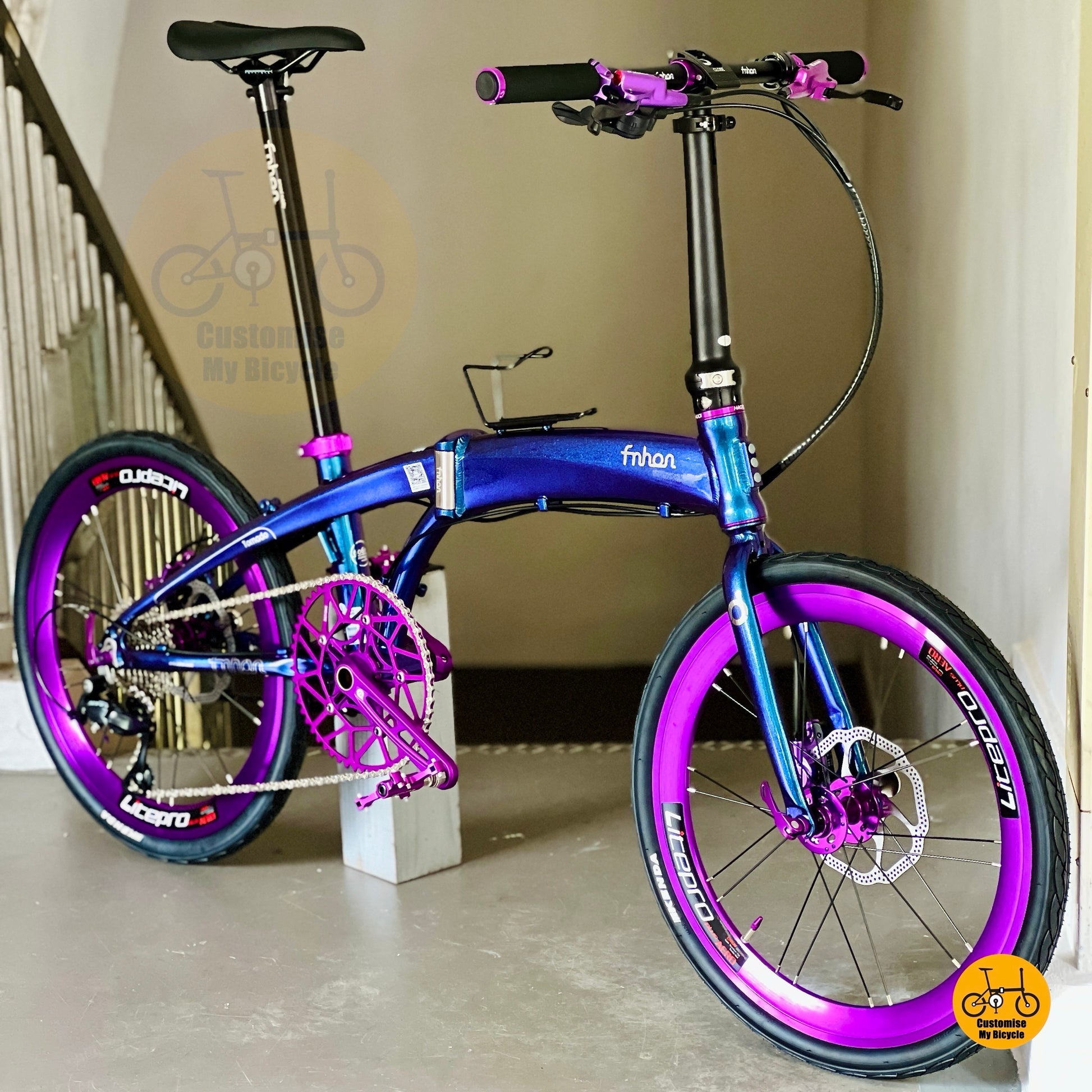 Fnhon Tornado 22 Inch Chameleon Blue Foldable Bicycle Shimano 9 Speeds Lightweight Urban Folding Bike