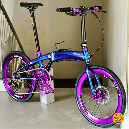 Fnhon Tornado 22 Inch Chameleon Blue Foldable Bicycle Shimano 9 Speeds Lightweight Urban Folding Bike