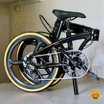 Sepeda Lipat Fnhon Tornado 22 Inci Hitam Emas Shimano 10 Kecepatan Rem Cakram Hidrolik Roda Karbon Sepeda Lipat Ringan