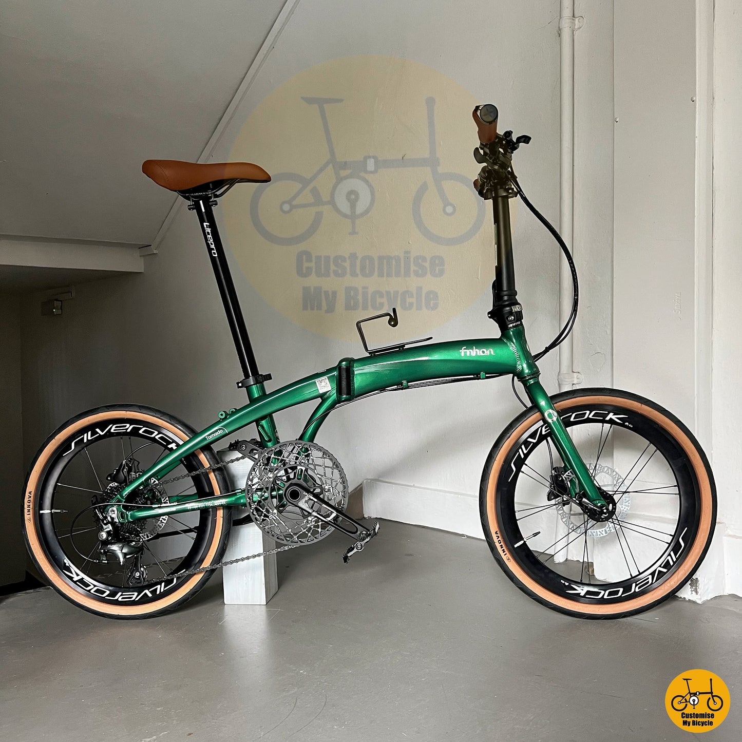 Fnhon Tornado 20-inch – Basikal Lipat Warna Hijau Eco Mesra Alam untuk Pengayuh Moden
