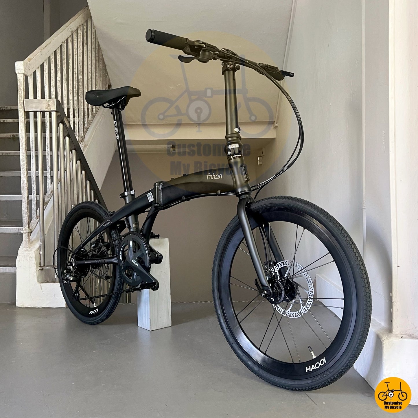 Fnhon Tornado 22 Foldable Bicycle Matte Black with HAOOI High Profile Wheels
