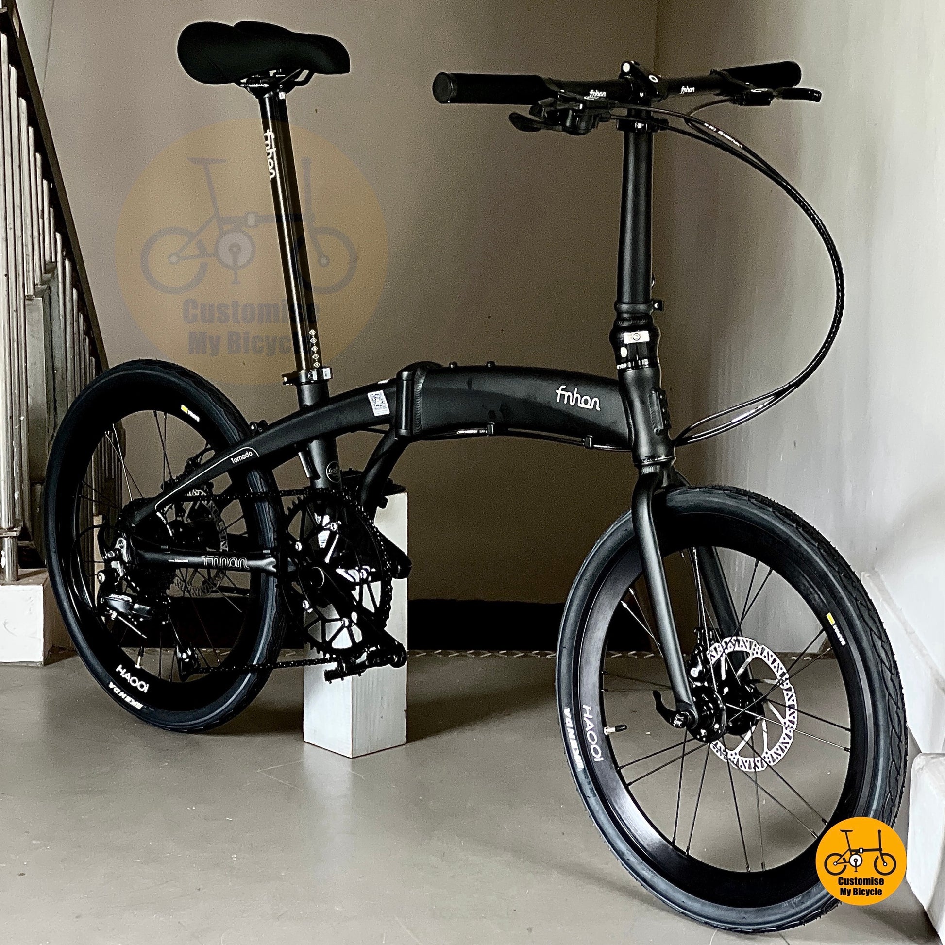 Fnhon Tornado 22 Inch Folding Bicycle Matte Black With Mechanical Disc Brake And 54T Chainring
