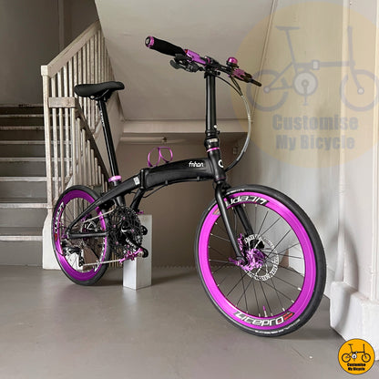 Fnhon Tornado 22-inch Matte Black Folding Bike with Violet Accents for Stylish City Riders
