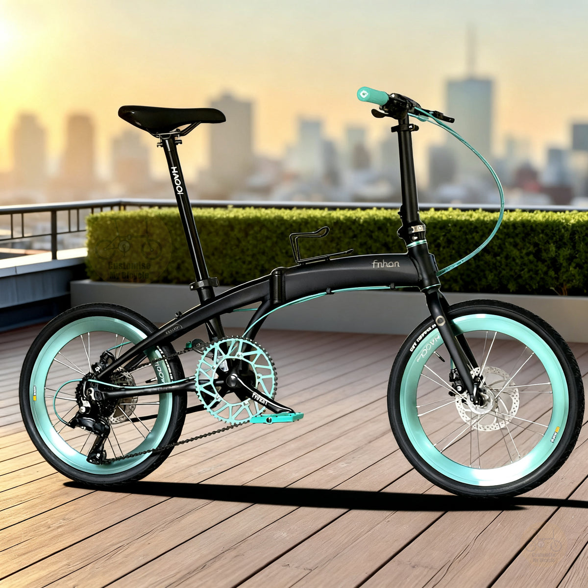 Fnhon Tornado 20" Matte Black lightweight folding bike with Shimano 9 gears