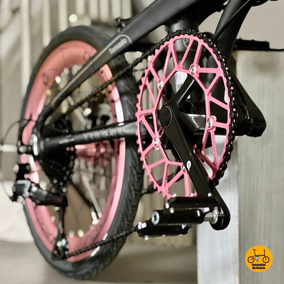 Close up of Litepro Hollowtech crankset with hollow 54t chainring
