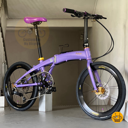 Premium Fnhon Tornado Velvet Purple Folding Bicycle With Gold Details And Shimano 9 Gears  
