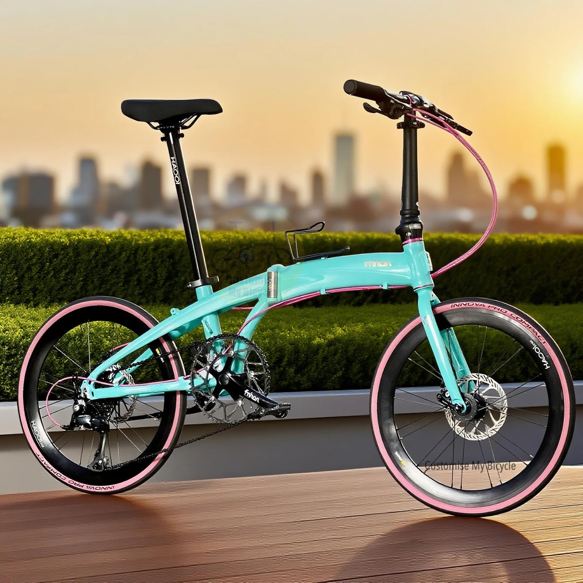 Fnhon Tornado 22 Inch Turkish Blue Folding Bike With Shimano 9 Gears Aluminium Alloy Frame And Mechanical Disc Brake
