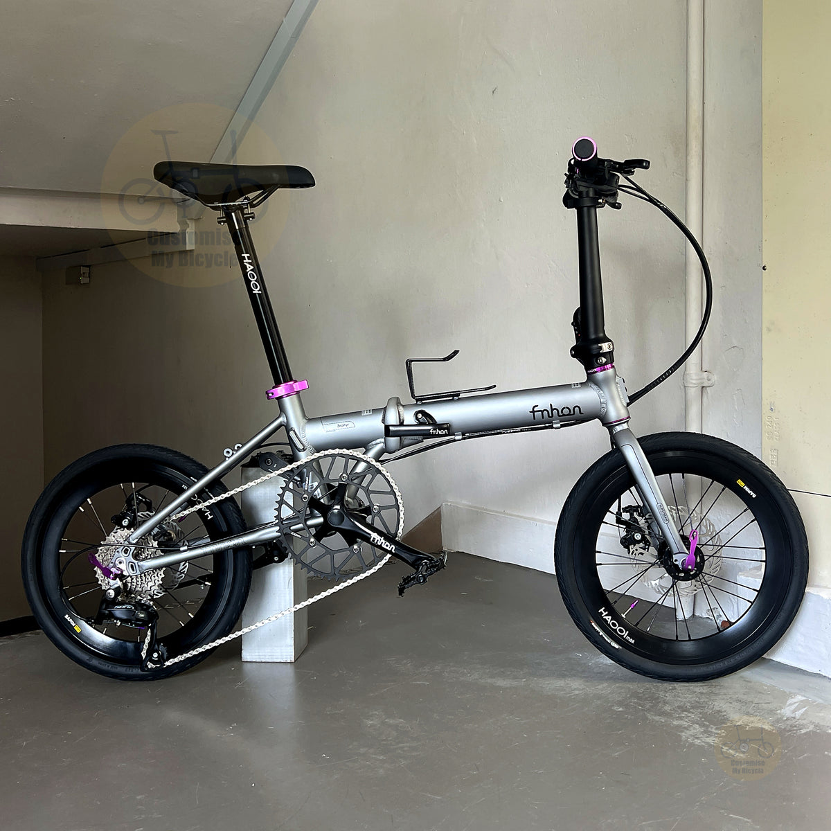 Sepeda lipat Fnhon Zephyr 16 inch warna Battleship Grey dengan Shimano 9 gears desain ringan dan ringkas