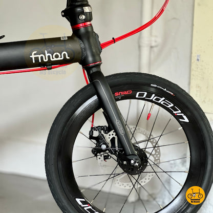 Close up of LITEPRO aero high profile front wheel an CST City 16" 349 wheelsize tyre

