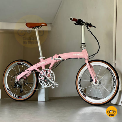 风行 Wind 22寸 折叠车 浅粉色 禧玛诺 10速 油碟 轻量化 铝合金 折叠自行车 PD2018
