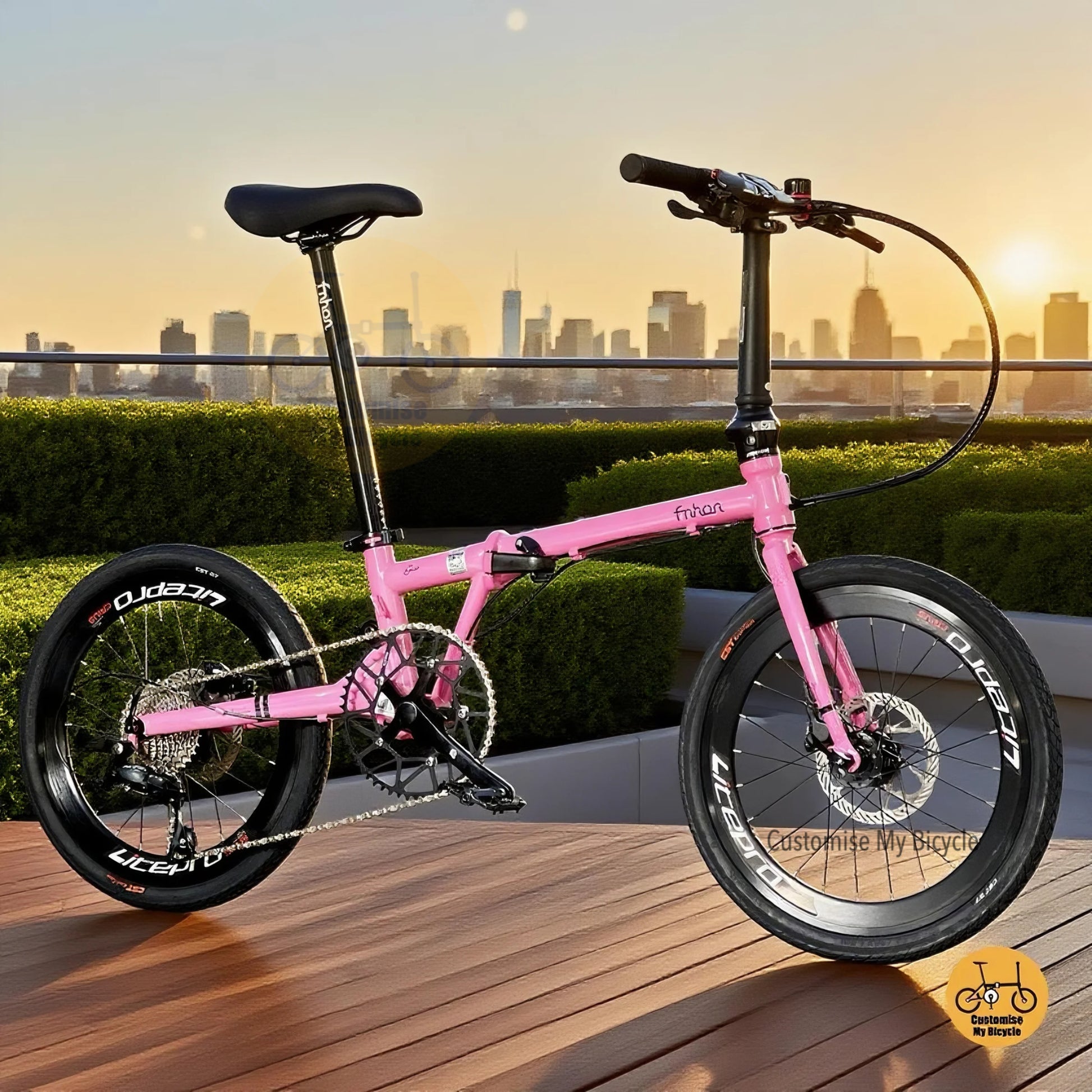Fnhon Gust 20 inch folding bicycle hot pink Shimano 10 speed Tiagra lightweight aluminium alloy frame
