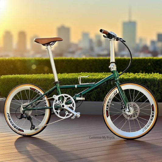 Fnhon Thunderstorm 22 Inch Emerald Green Shimano 9 Gears Folding Bike Chromoly Steel Frame Large Wheel Foldable Bicycle For Comfortable City Commuting
