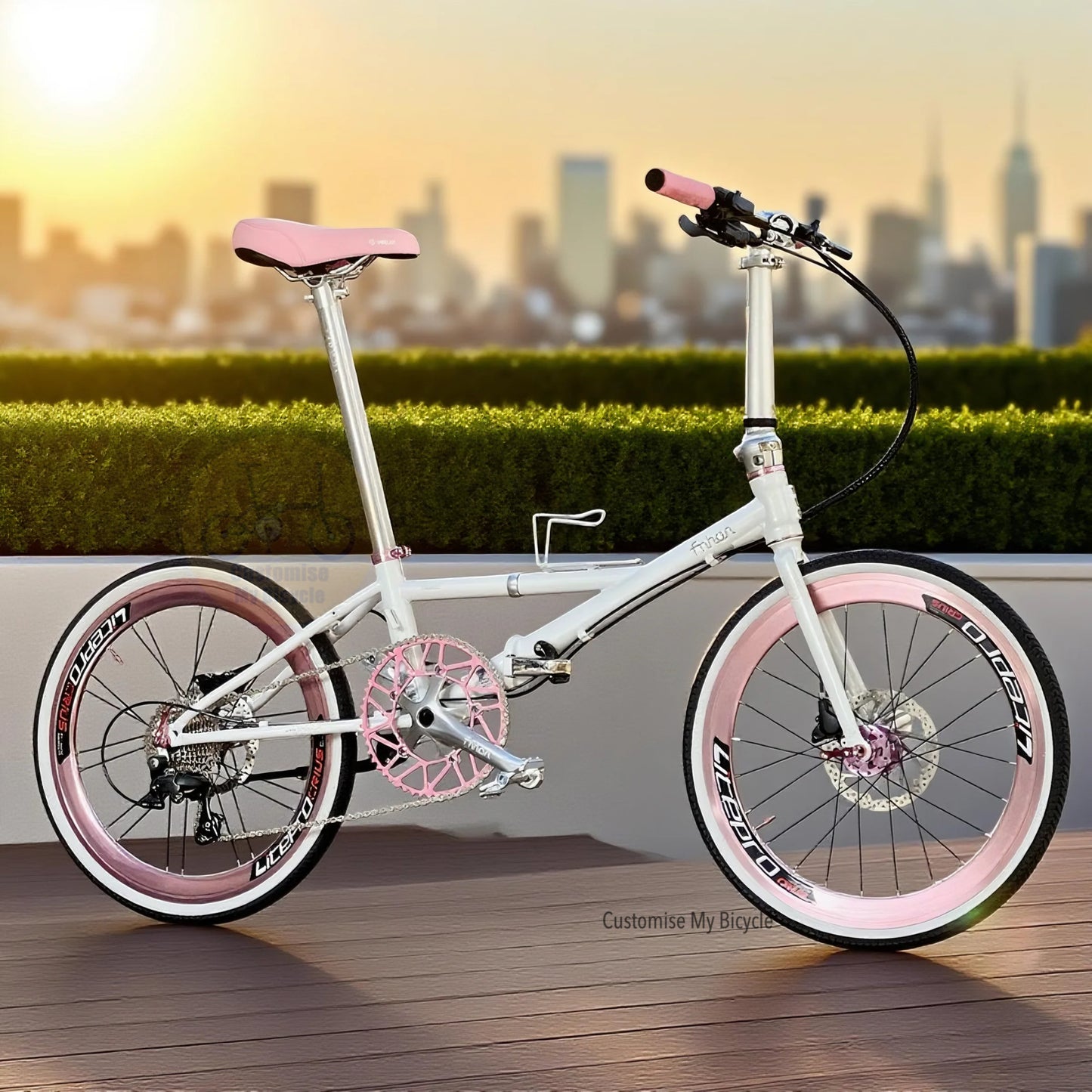 Fnhon Thunderstorm 22 Inch Shimano 9 Gears Folding Bike Dreamy White Lightweight Fast Rolling Urban Commuter Bicycle
