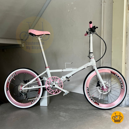 Fnhon Thunderstorm 22 Inch Folding Bike Shimano 9 Gears Dreamy White Chromoly Steel Frame Litepro Wheels Commuter Bike
